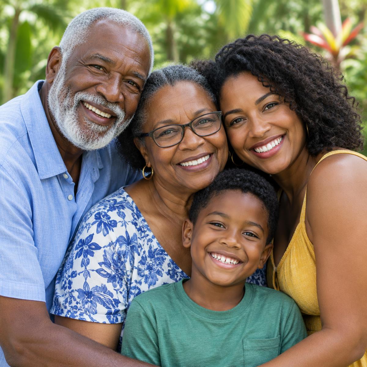 A smiling Trinidadian family of three generations